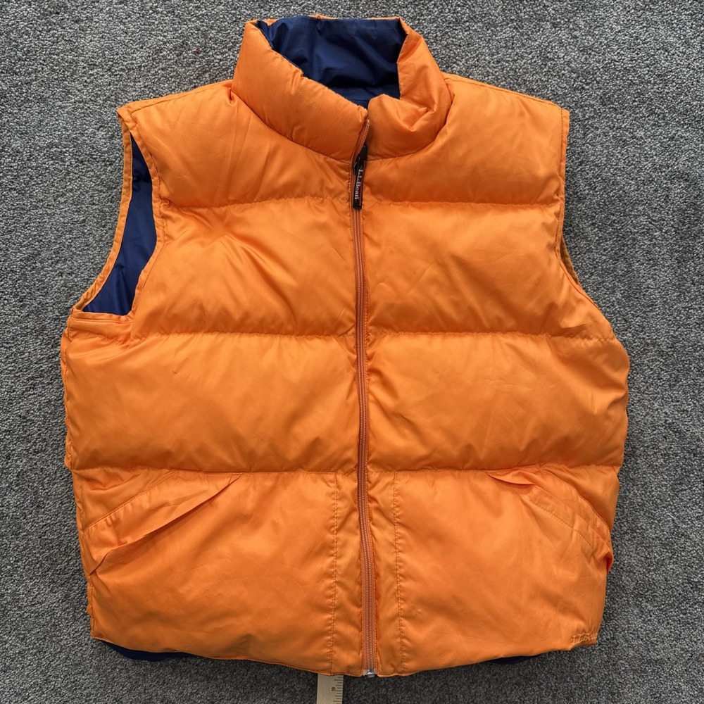 VTG Womens XL LL Bean Down Vest Puffer VC72 Orange Blue Full ZIp Pockets - Picture 1 of 7